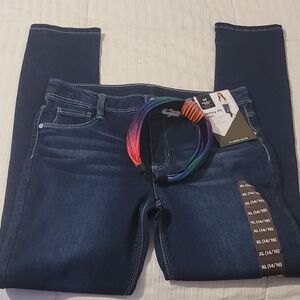 Girls MEMBERS MARK Navy Blue Slim-Fit Stretch Jeans with Headband